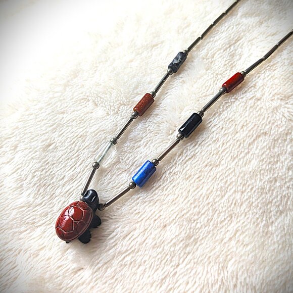 Handcrafted Turtle Necklace Natural Stone & Silver - Picture 3 of 4